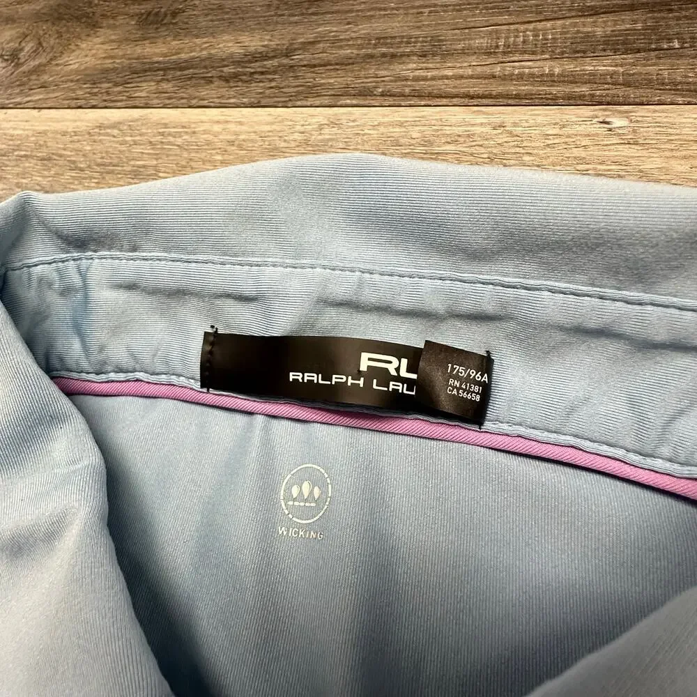 RLX Ralph‎ Lauren Light Blue Men M Wicking Performance Plain Golf Polo Shirt